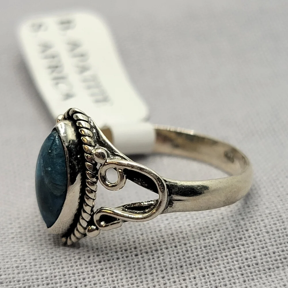Blue Apatite Sterling Silver Horseshoe Ring Signed Size 7